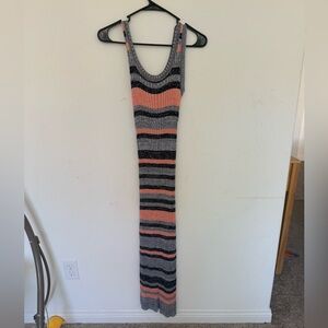 Striped Knit Tank Dress in Gray and Coral